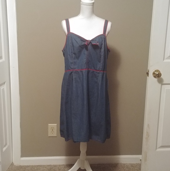 Super cute thin denim sundress with red trim. - Picture 2 of 5